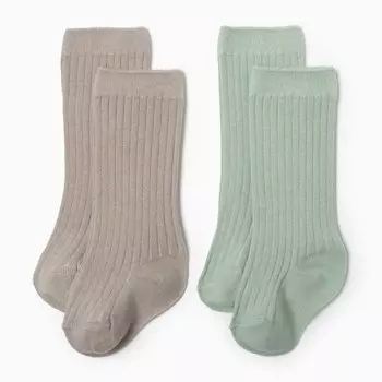 Гольфы детские 2 пары Крошка Я BASIC LINE, 12-14 см, зеленый, бежевый