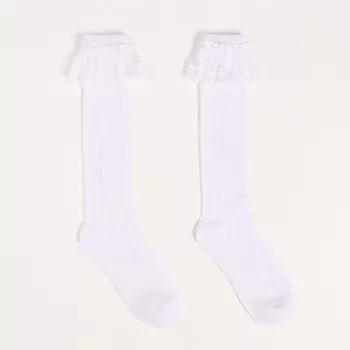 Гольфы детские ажурные с рюшей, цвет белый, размер 16