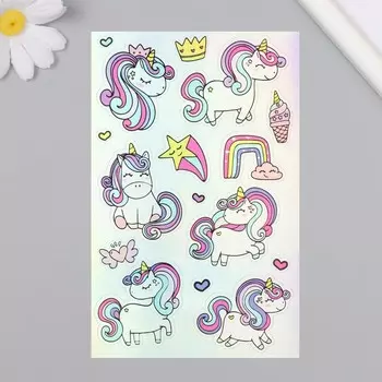 Голографические наклейки (стикеры) "Единороги" 10х15 см, 5-211
