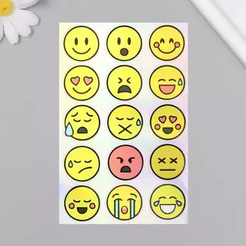 Голографические наклейки (стикеры) "Смайлики" 10х15 см, 5-214