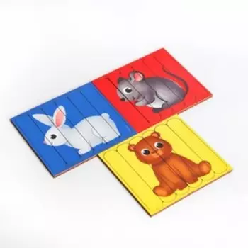 Головоломка. Разрезные картинки с потешками «Лесные животные»