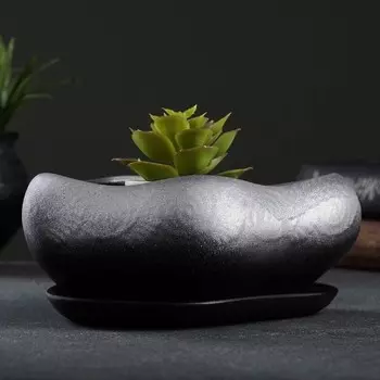 Горшок "Бонсай малый" для кактусов и суккулентов, серебро, 0,6, л/ 17х14х7см