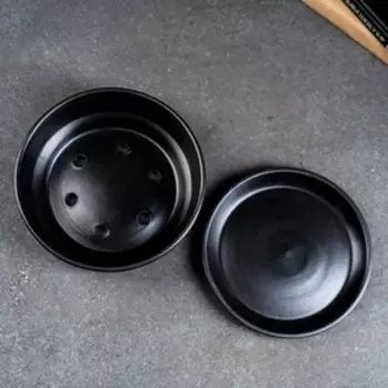 Горшок - бонсайница «Огма» для кактусов и сукулентов, 2 л, d=22 см, h=8 см, керамика, с поддоном, чёрный