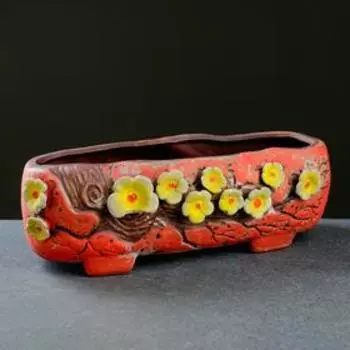 Горшок - бонсайница с цветами, красное, 20*7*4,5см