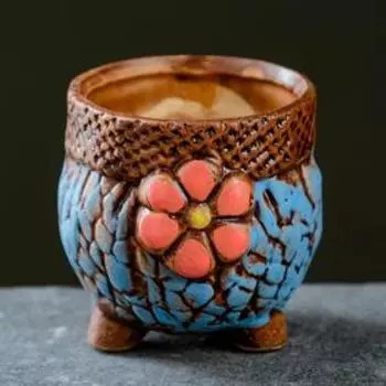 Горшок «Цветочек» керамический, 110 мл, 665 см, на ножках, голубой с коричневым