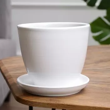 Горшок для цветов «Глянец», 1 л л, d=15 см, h=13 см, керамика, с поддоном, белый