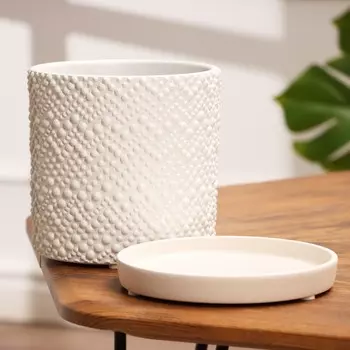 Горшок цветочный "Бисер" белый цилиндр №2, 1,8 л