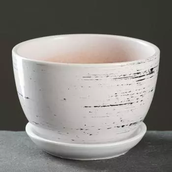 Горшок для цветов «День», керамический, с поддоном, 1.65 л, белый с полосками