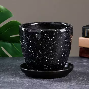 Горшок для цветов «Гранит », 1 л, d=15 см, h=13 см, керамика, с поддоном, чёрный