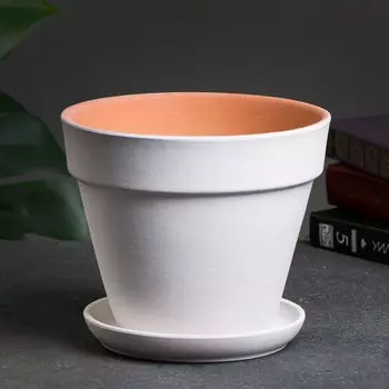 Горшок для цветов, 2 л, d=18 см, h=16 см, керамика, с поддоном, белый
