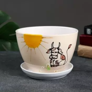 Горшок цветочный "Коровка" 1,65 л, белый