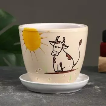 Горшок цветочный "Коровка" 1 л, белый