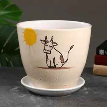 Горшок цветочный "Коровка" 5 л, белый