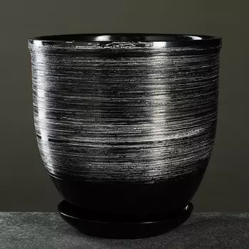 Горшок для цветов «Космос», 5 л, d=21 см, h=20 см, керамика, с поддоном, чёрный