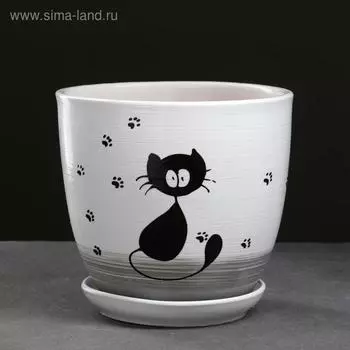 Горшок для цветов «Кот», 2.5 л, d=19 см, h=18 см, керамика, с поддоном, белый