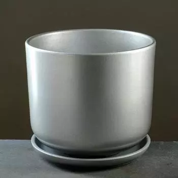 Горшок для цветов «Металлик №6», керамический, с поддоном, 10.5 л, d=26 см, серый