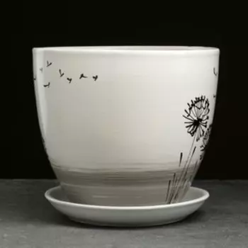 Горшок для цветов «Одуванчик», 5 л, d=23 см, h=21 см, керамика, с поддоном, белый