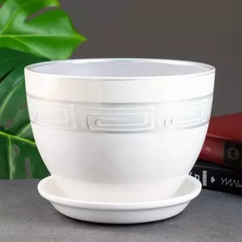 Горшок для цветов «Роспись Венеция», 2.4 л, d=19 см, h=14 см, керамика, с поддоном, белый