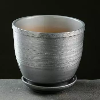 Горшок для цветов «Серебро», керамический, с поддоном, 8 л, серебристый