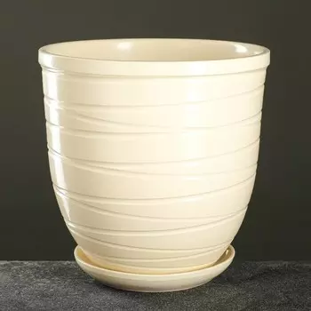 Горшок цветочный с поддоном 5л, бежевый керамика, "Туман" (М)