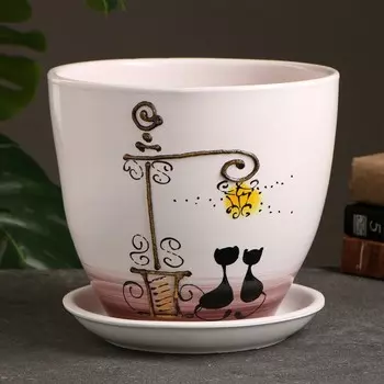 Горшок для цветов «Вечер», 5 л, d=22.5 см, h=20 см, керамика, с поддоном, белый