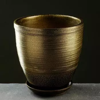 Горшок для цветов «Тёмное золото», керамический, с поддоном, 2.4 л, коричневый