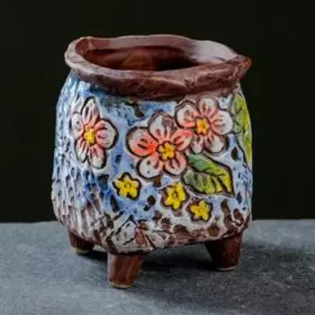 Горшок "Цветы"на ножках, 9,5*5,5*5,5см