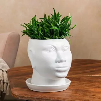 Горшок для цветов "Голова африканки", муар, белое, керамика, 1.4 л