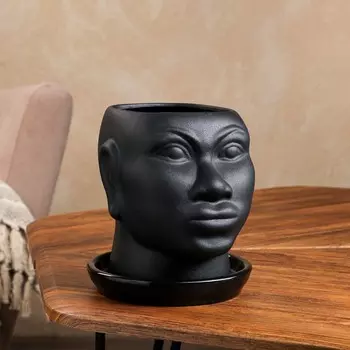 Горшок для цветов "Голова африканки", муар, чёрное, керамика, 1.4 л