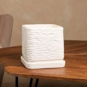 Горшок для цветов "Квадрат", белый, керамика, 1.5 л, 1 сорт, Иран