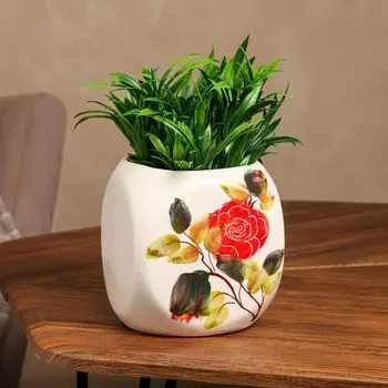 Горшок для цветов "Розы", с узором, разноцветный, керамика, без поддона, 1.2 л, 1 сорт, Иран