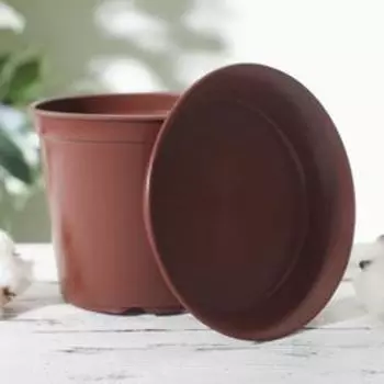 Горшок для цветов с поддоном «Доляна», 1 л, пластиковый, коричневый