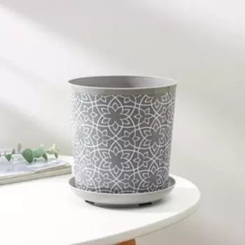 Горшок для цветов с поддоном Доляна «Кракле», 1.6 л, d=14 см, h=15.5 см, пластиковый, серый