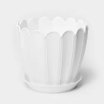 Горшок для цветов с поддоном «Хризантема», 0.6 л, d=11 см, h=9.5 см, пластиковый, белый