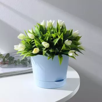 Горшок для цветов с прикорневым поливом «Альянс», 1 л, d=13 см, h=12 см, пластиковый, голубой