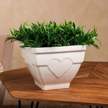 Горшок для цветов "Сердце", белый, керамика, без поддона, h=20 см, 5 л, 1 сорт, Иран