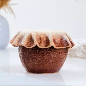 Горшок для запекания "Вышивка" коричневый с крышкой 0,6л