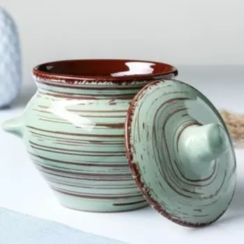 Горшочек для запекания Борисовская керамика «Мята», 500 мл, 1010,5 см, зелёный