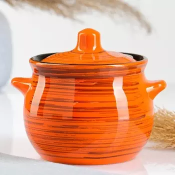 Горшочек для запекания Борисовская керамика «Тигровая», 650 мл, 12,511,5 см, керамика, оранжевая