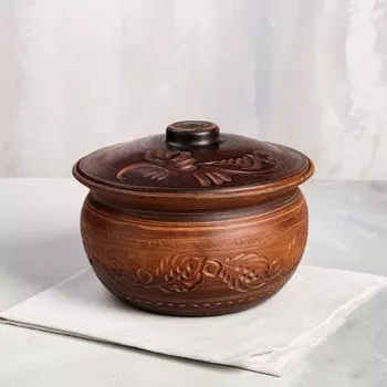 Горшок духовой с крышкой "Резной", декор, красная глина, 2 л