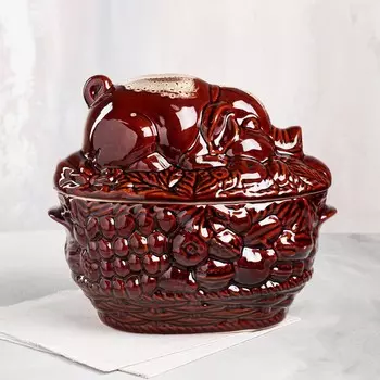 Горшок духовой с крышкой "Свинка пикник", керамика, 3 л