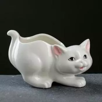 Горшок для цветов «Кошка», керамический, 250 мл, 157.510 см, белый