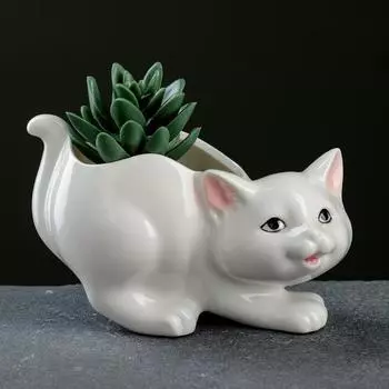 Горшок для цветов «Кошка», керамический, 250 мл, 157.510 см, белый