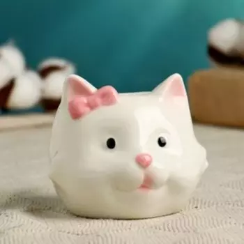 Горшок для цветов «Кошка с бантиком» керамический, 200 мл, 108 см, белый