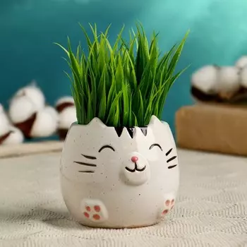 Горшок для цветов «Котёнок», 200 мл,888 см, керамика, бежевый