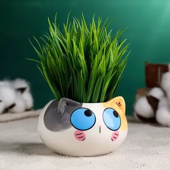 Горшок для цветов «Котёнок», 200 мл, 996 см, керамика, МИКС