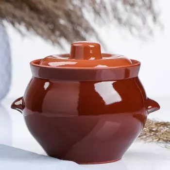 Горшочек для запекания Кунгурская керамика «Стандарт», 650 мл, с ручками, керамика, коричневый