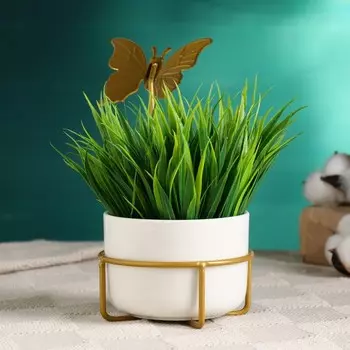 Горшок для цветов «Бабочка», керамический, 170 мл, 96 см, с металлической подставкой, белый