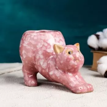 Горшок для цветов «Кошка Потягушки» керамический, 350 мл, 17910 см, d=6 см, цвет МИКС