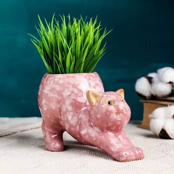 Горшок для цветов «Кошка Потягушки» керамический, 350 мл, 17910 см, d=6 см, цвет МИКС